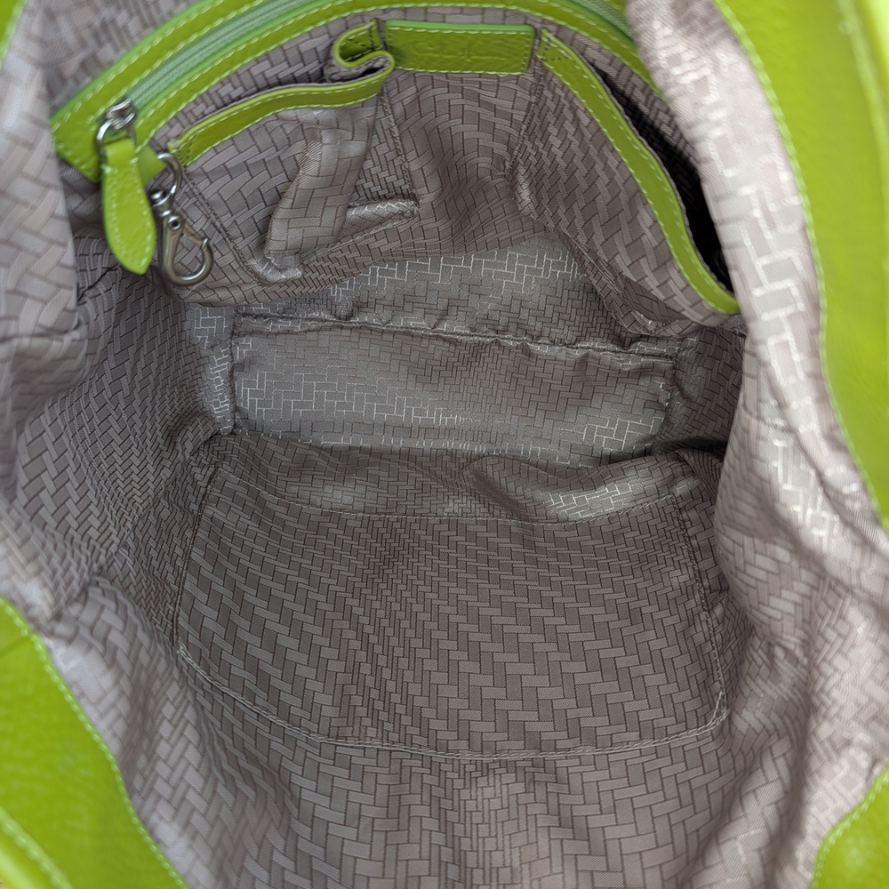Cole Haan Lime Green Pebbled Leather Hobo Shoulder Bag Tote Silver Tone Hardware - Picture 10 of 16